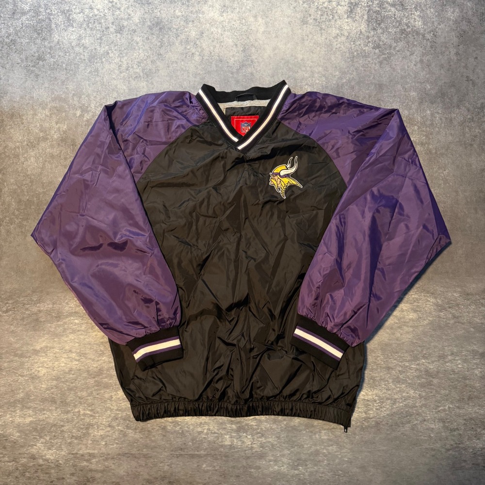 VTG Minnesota Vikings Pullover Windbreaker Jacket Mens M Purple Black Gameday
